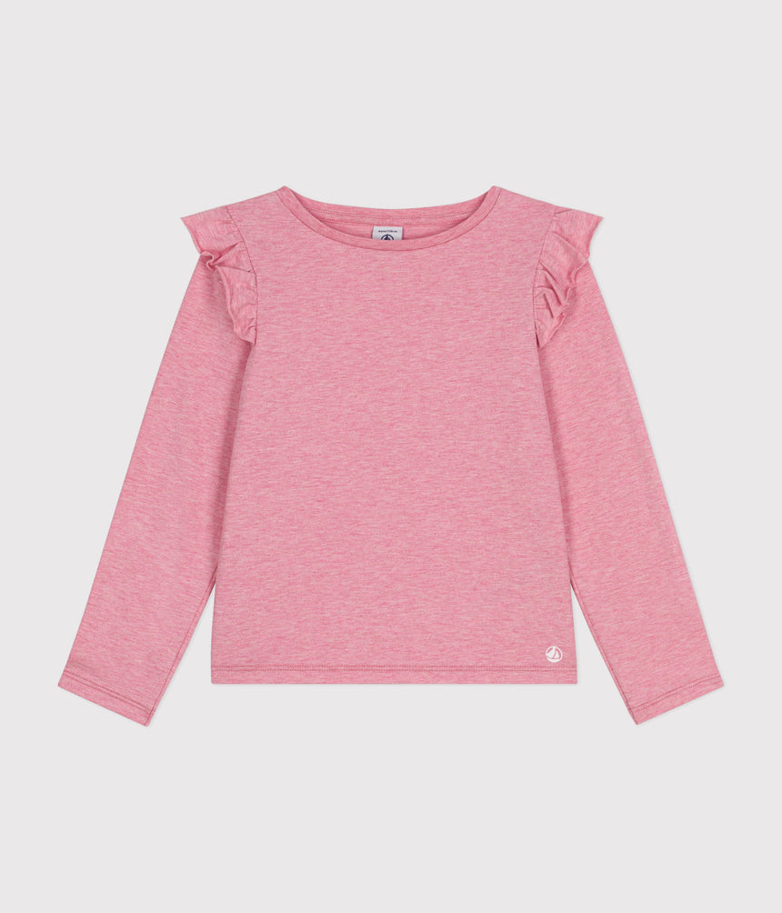 GIRLS' LONG-SLEEVED RIB KNIT T-SHIRT