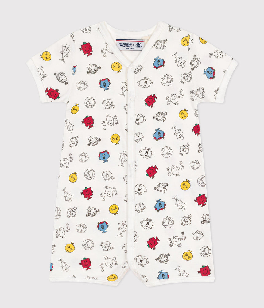 BABIES' SHORT PRINTED MR. MEN AND LITTLE MISS COTTON PLAYSUIT