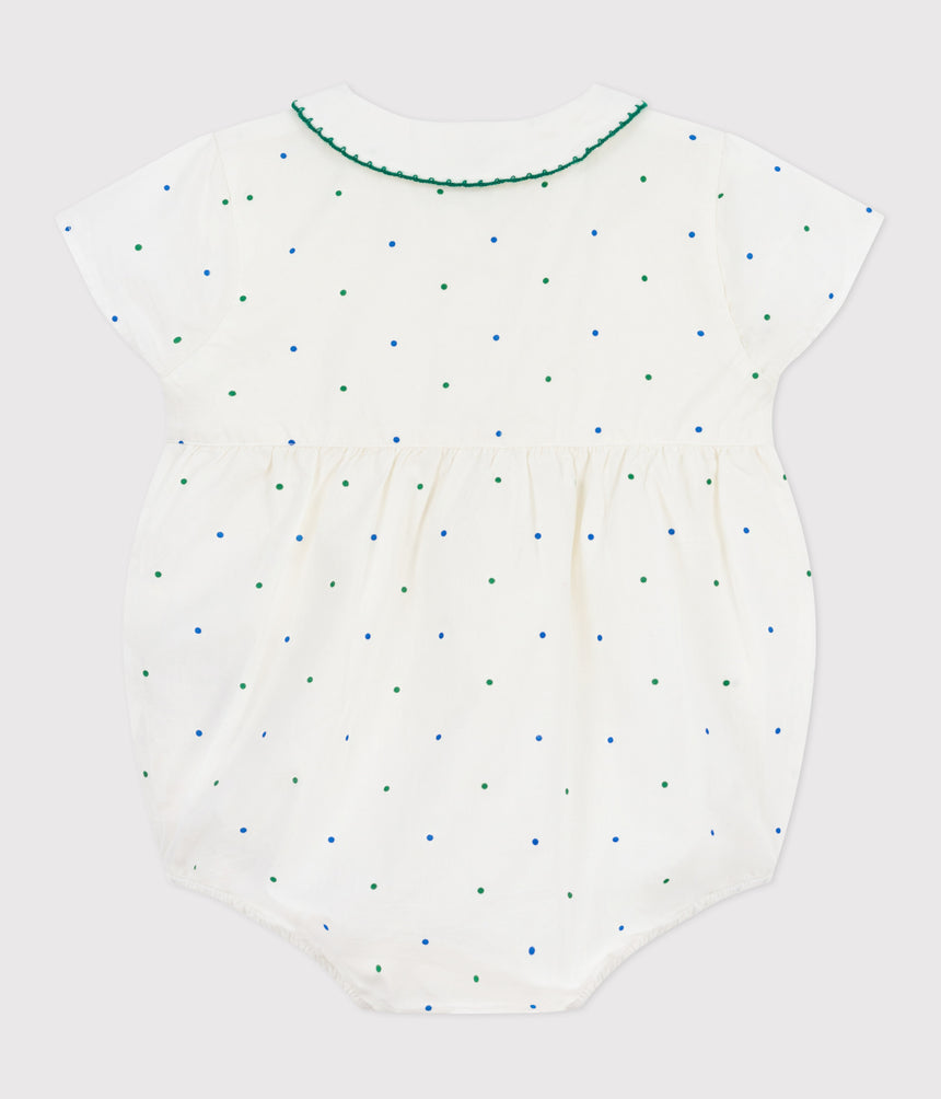 BABIES SHORT-SLEEVED SPOTTY PRINT COTTON ROMPERS WITH COLLAR