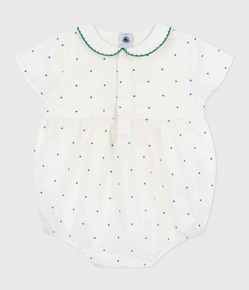 BABIES SHORT-SLEEVED SPOTTY PRINT COTTON ROMPERS WITH COLLAR