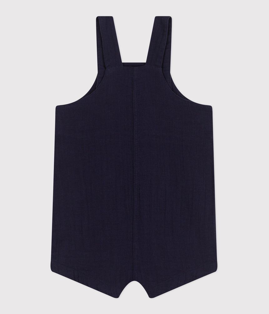 BABIES' SHORT-LEGGED PLAIN COTTON GAUZA DUNGAREES