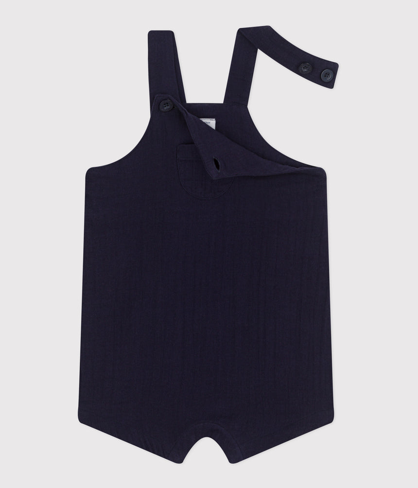 BABIES' SHORT-LEGGED PLAIN COTTON GAUZA DUNGAREES