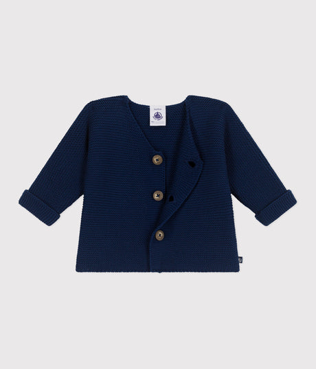 BABIES' MOSS STITCH COTTON CARDIGAN