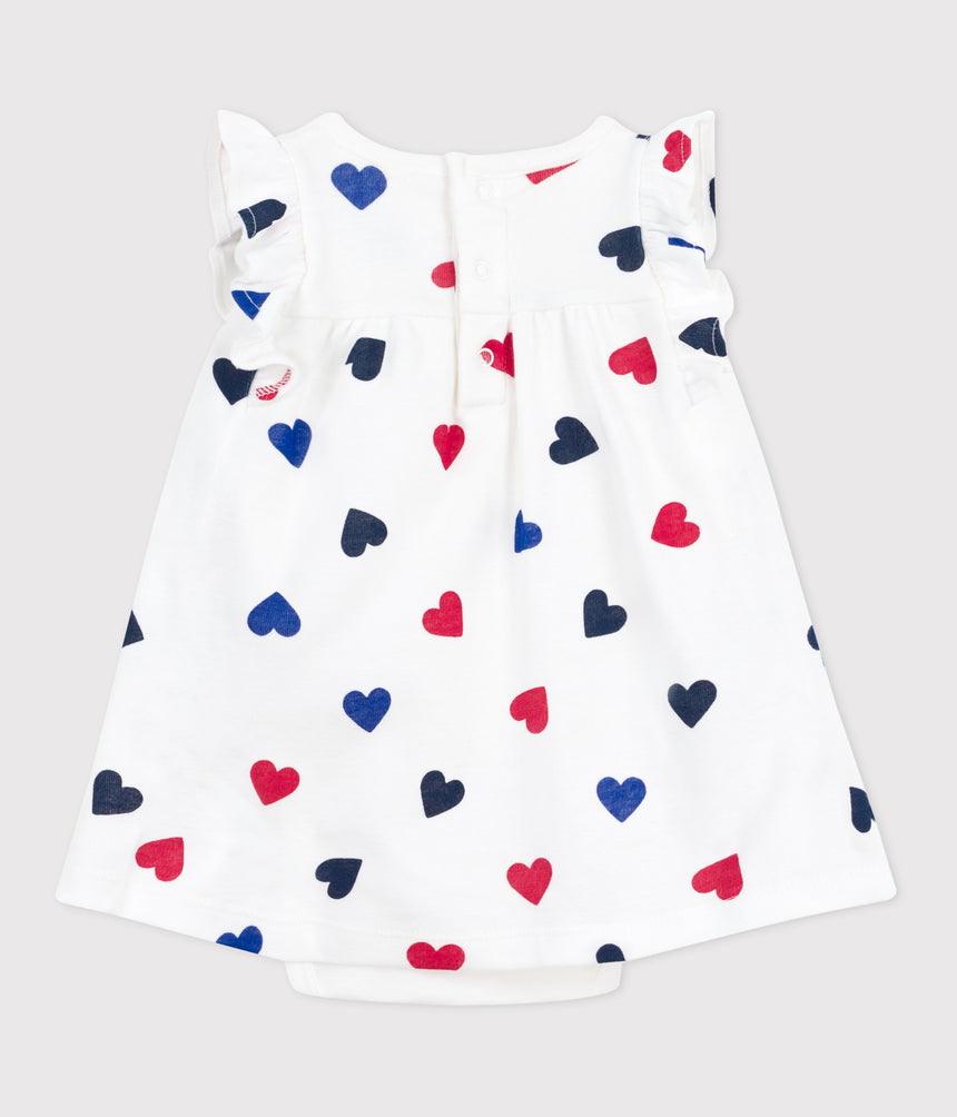 BABIES SHORT-SLEEVED COTTON DRESS WITH AN INTEGRATED TRIPLE HEART PATTERN BODY