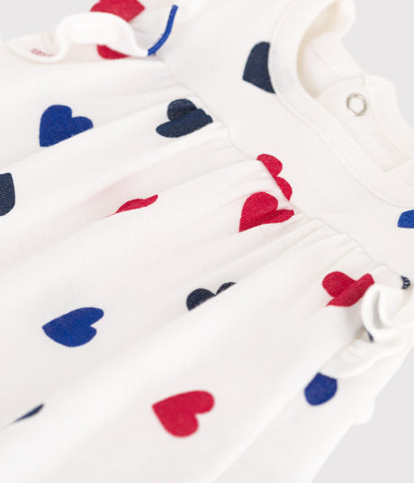 BABIES SHORT-SLEEVED COTTON DRESS WITH AN INTEGRATED TRIPLE HEART PATTERN BODY