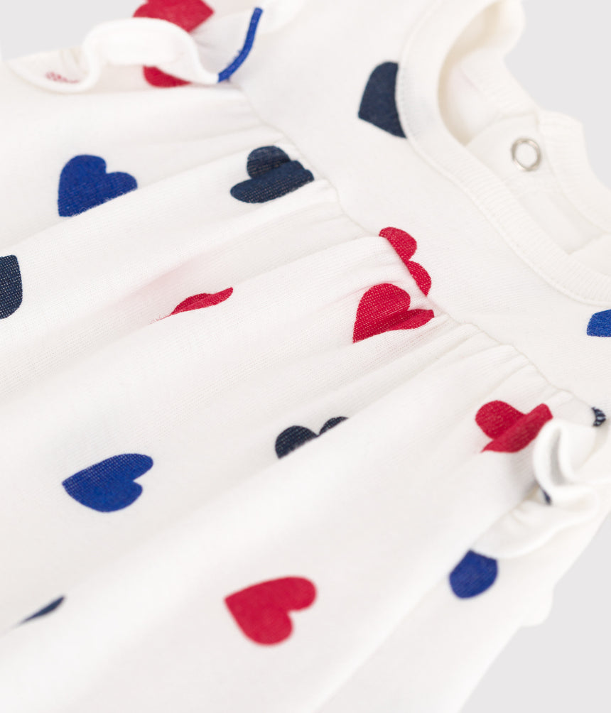 BABIES SHORT-SLEEVED COTTON DRESS WITH AN INTEGRATED TRIPLE HEART PATTERN BODY