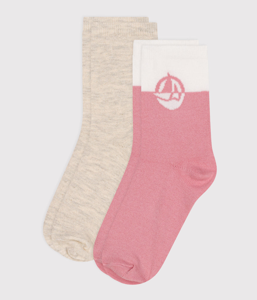 PAIRS OF GIRLS' LOGO COTTON SOCKS - 2-PACK