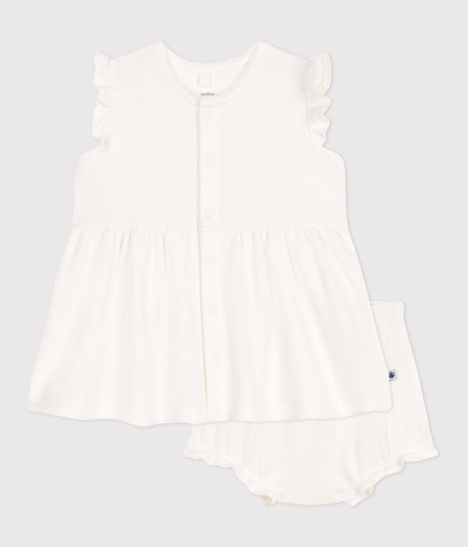 BABIES SHORT - SLEVEED WHITE HONEYCOMB DRESS AND BLOOMERS BABIES SHORT - SLEVEED WHITE HONEYCOMB DRESS AND BLOOMERS