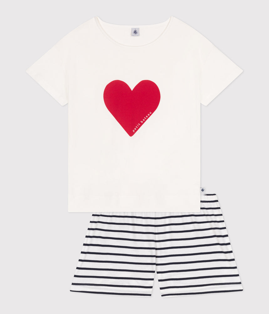 WOMEN'S SHORT HEART PRINT COTTON PYJAMAS