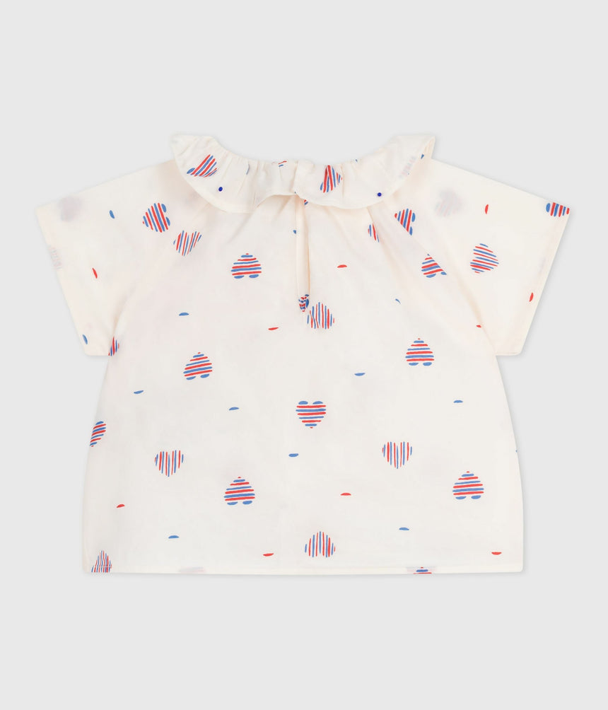 BABIES' SHORT-SLEVEED BLOUSE IN COTTON  WITH A HEART PRINT