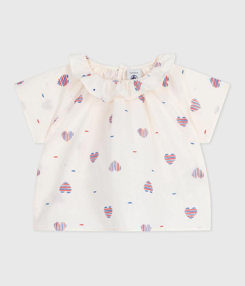 BABIES' SHORT-SLEVEED BLOUSE IN COTTON  WITH A HEART PRINT