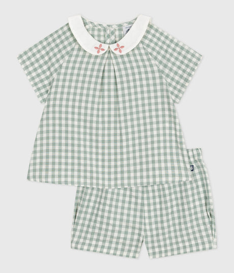 BABIES TWO-PIECE COTTON GINHAM BLOUSE AND SHORT SET
