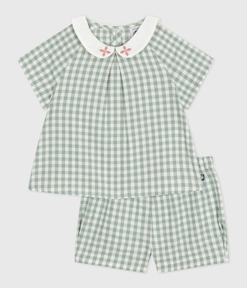 BABIES TWO-PIECE COTTON GINHAM BLOUSE AND SHORT SET