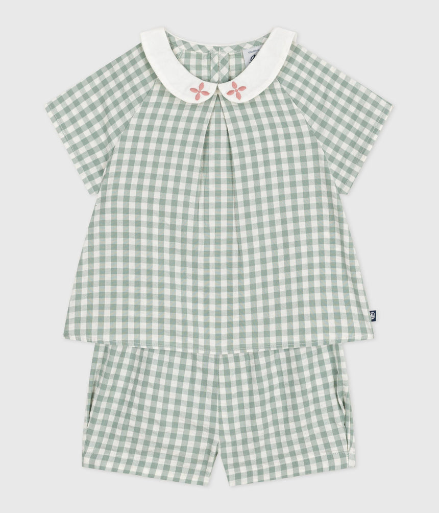 BABIES TWO-PIECE COTTON GINHAM BLOUSE AND SHORT SET