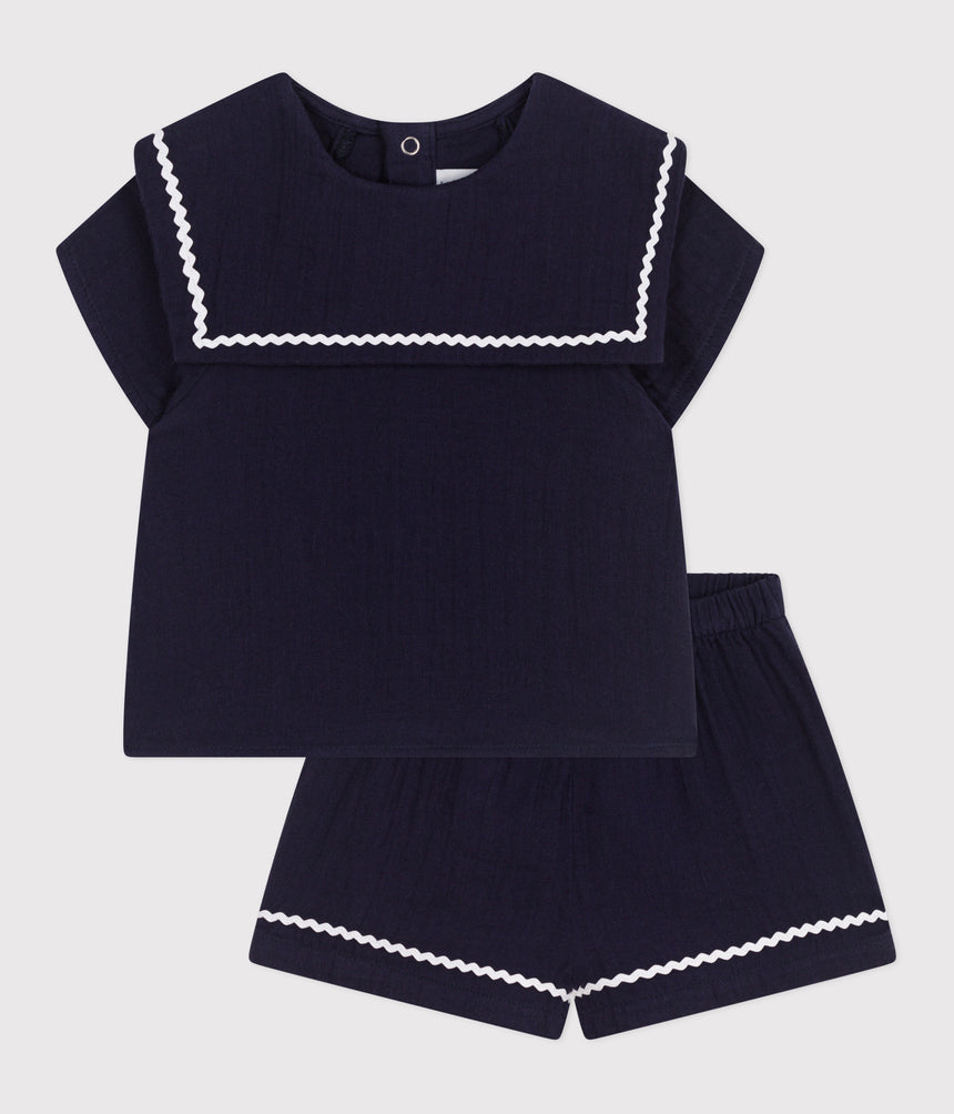 BABIES' TWO-PIECE COTTON OUTFIT WITH NAUTICAL DETAILS