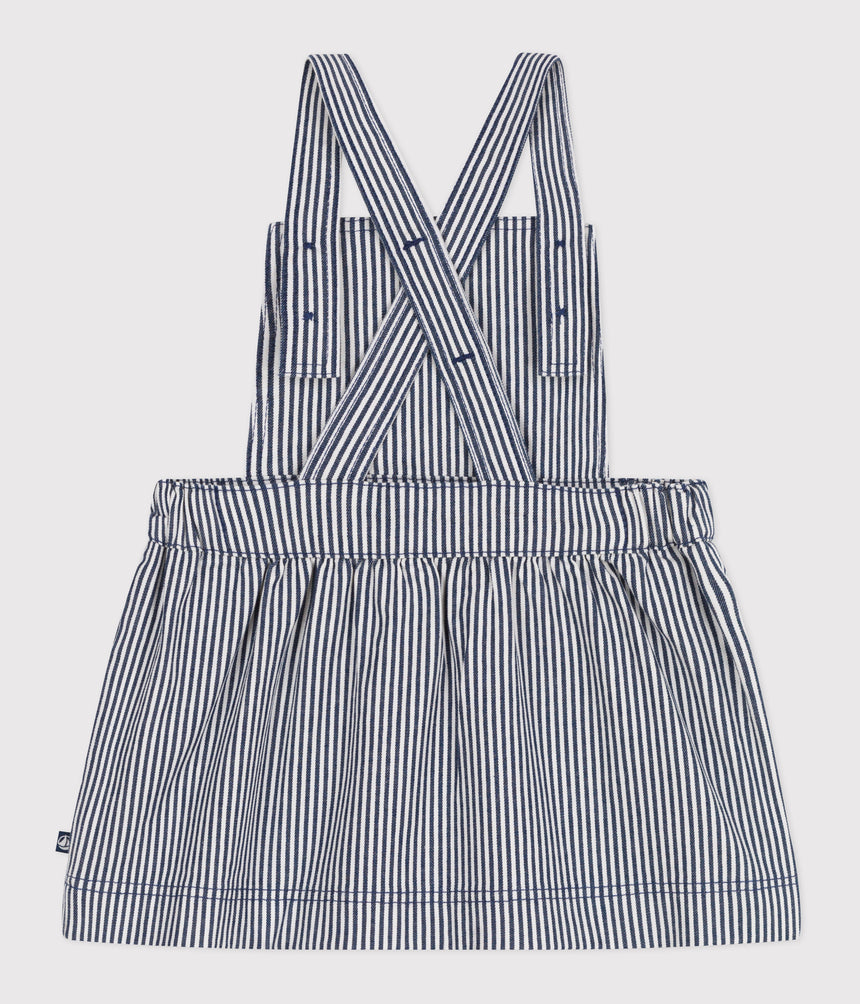 BABIES' STRIPY COTTON PINAFORE DRESS