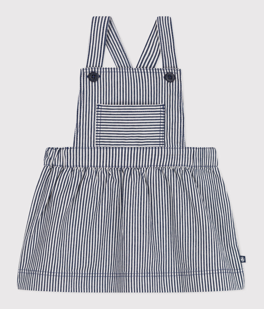 BABIES' STRIPY COTTON PINAFORE DRESS