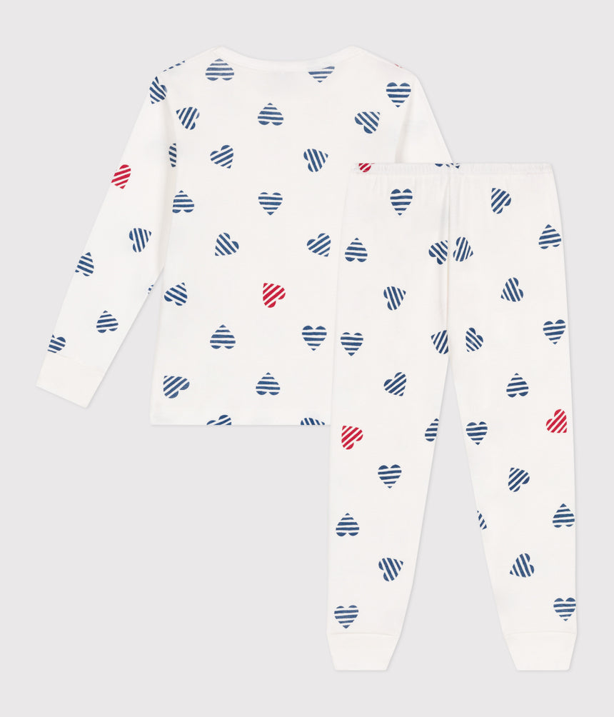 CHILDRENS LONG-SLEEVED HEART PRINT COTTON  PYJAMAS
