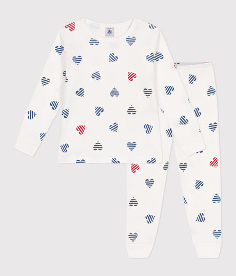 CHILDRENS LONG-SLEEVED HEART PRINT COTTON  PYJAMAS