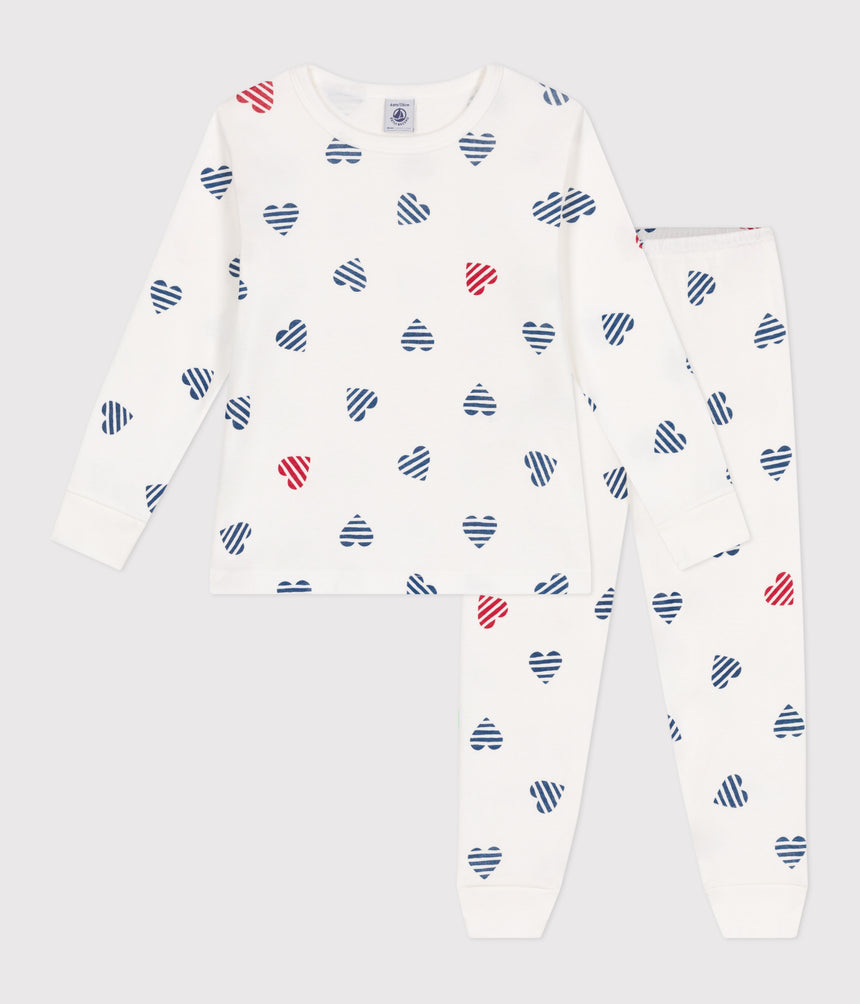 CHILDRENS LONG-SLEEVED HEART PRINT COTTON  PYJAMAS