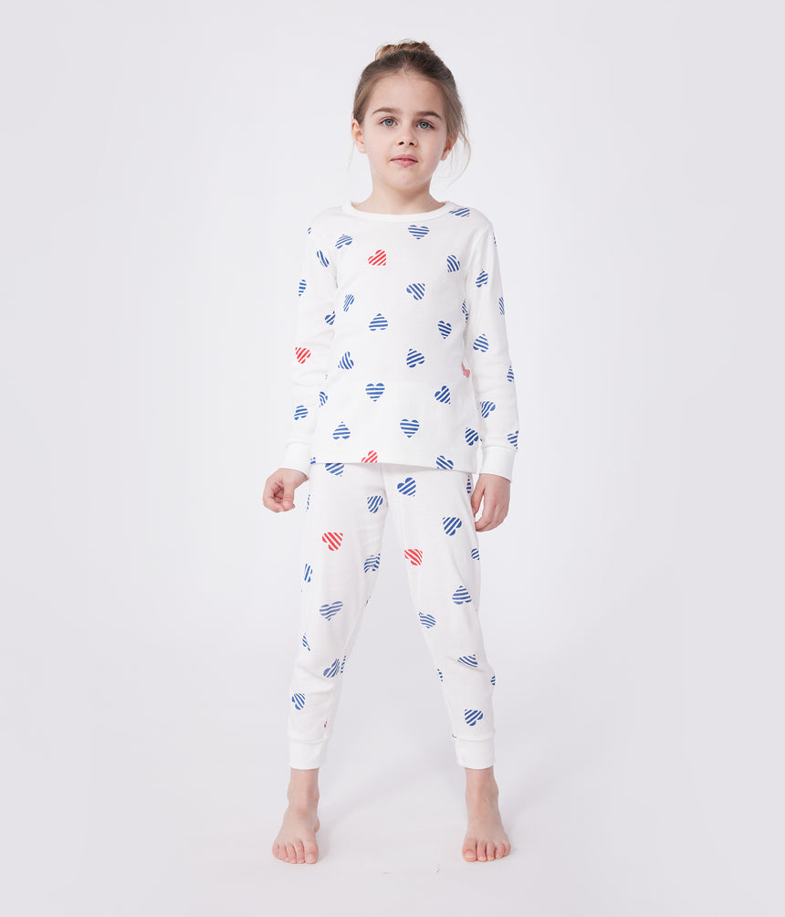 CHILDRENS LONG-SLEEVED HEART PRINT COTTON  PYJAMAS