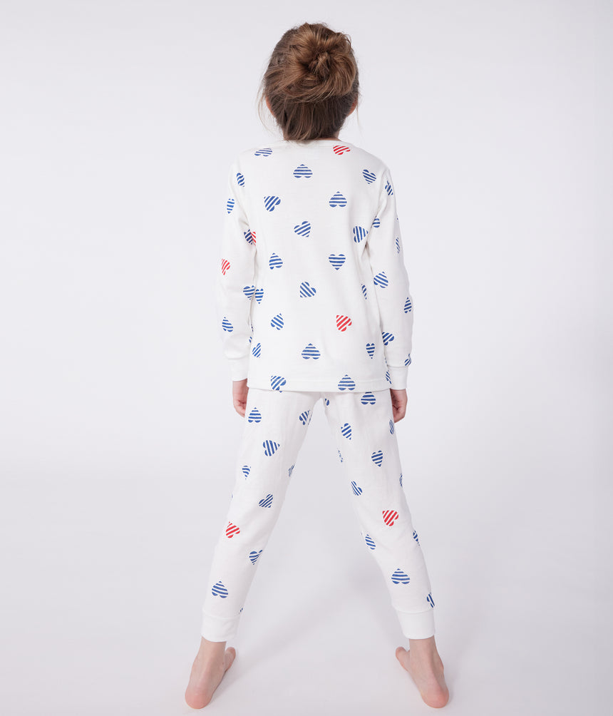 CHILDRENS LONG-SLEEVED HEART PRINT COTTON  PYJAMAS