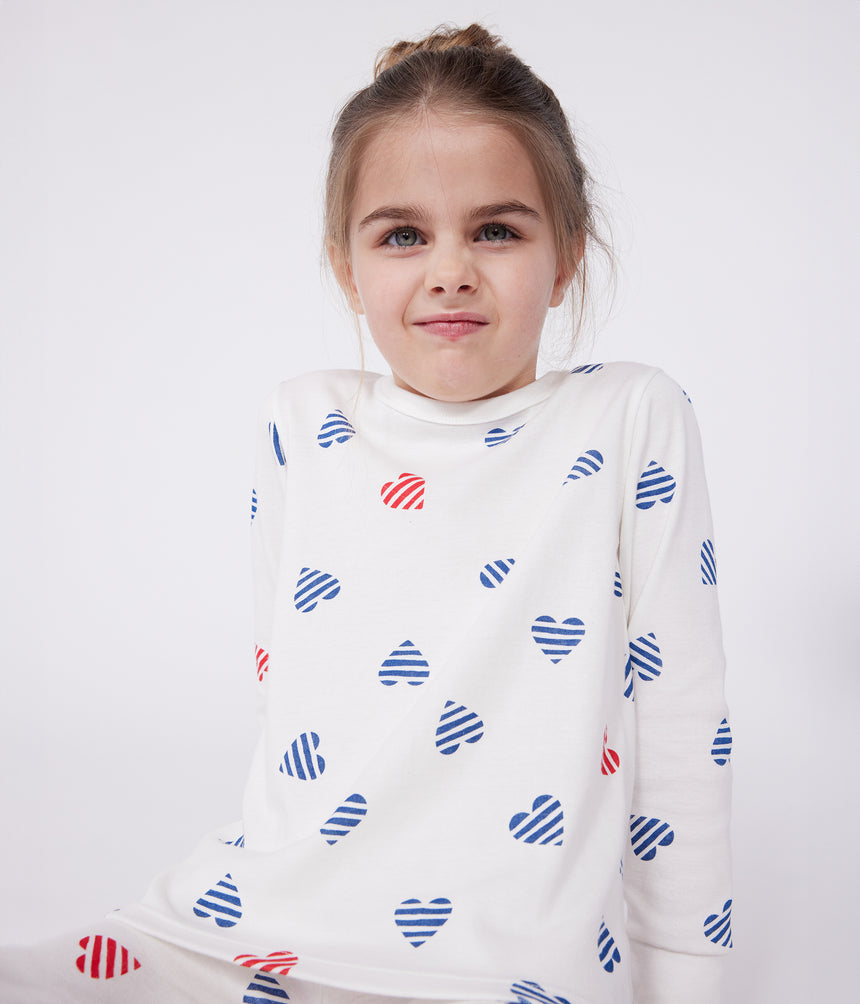 CHILDRENS LONG-SLEEVED HEART PRINT COTTON  PYJAMAS
