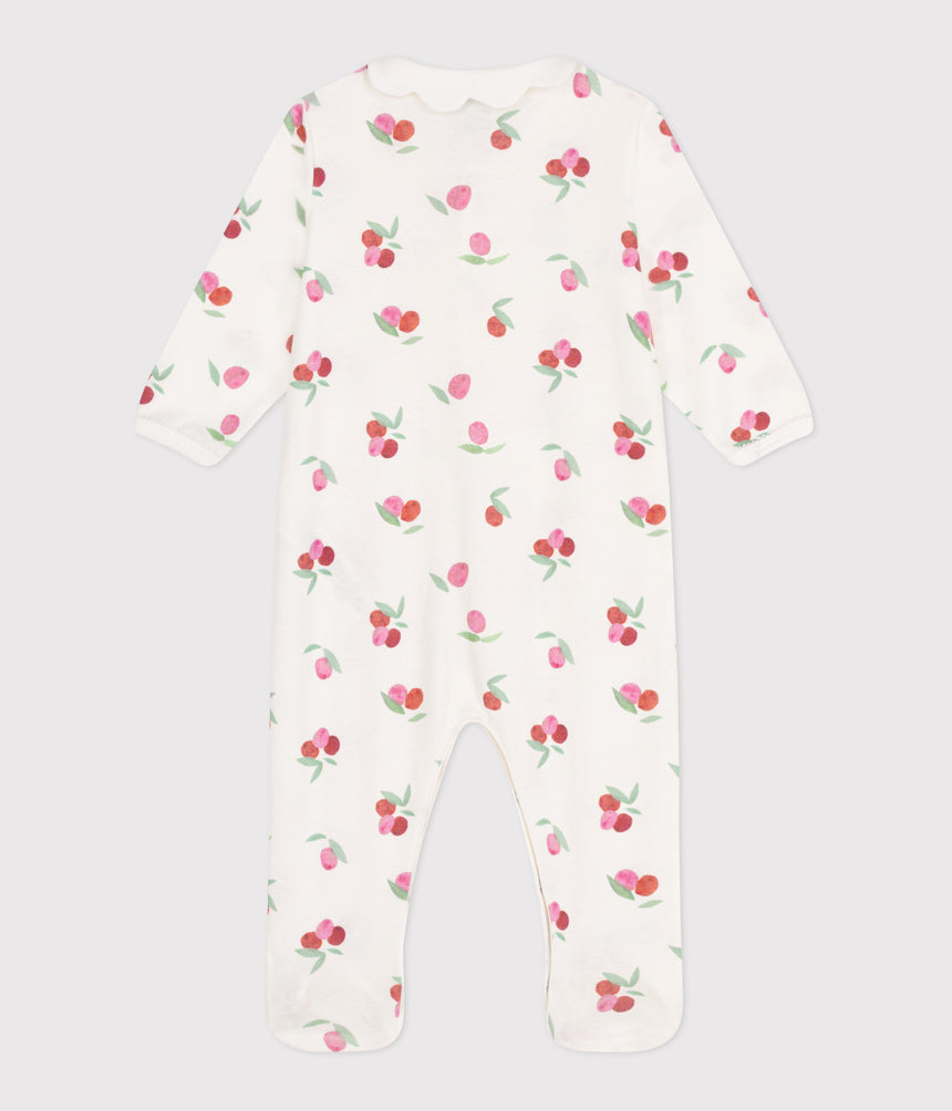 BABIES COTTON PYJAMAS WITH A FRUIT PATERN PETAL COLLAR