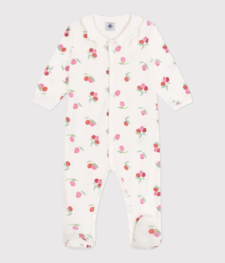 BABIES COTTON PYJAMAS WITH A FRUIT PATERN PETAL COLLAR