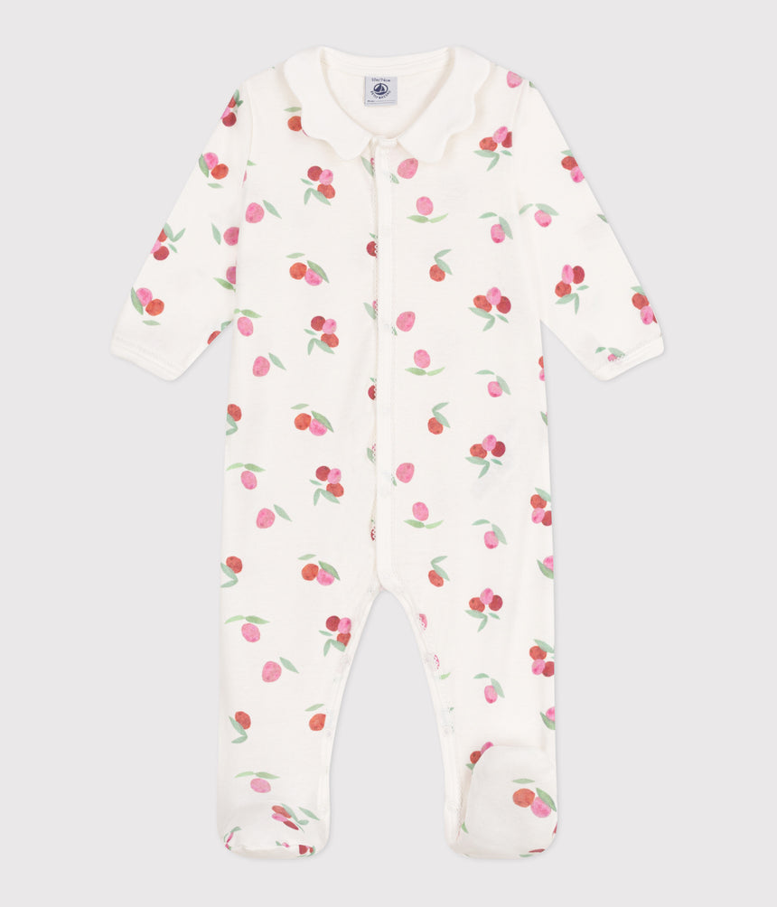 BABIES COTTON PYJAMAS WITH A FRUIT PATERN PETAL COLLAR