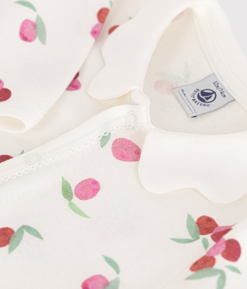 BABIES COTTON PYJAMAS WITH A FRUIT PATERN PETAL COLLAR