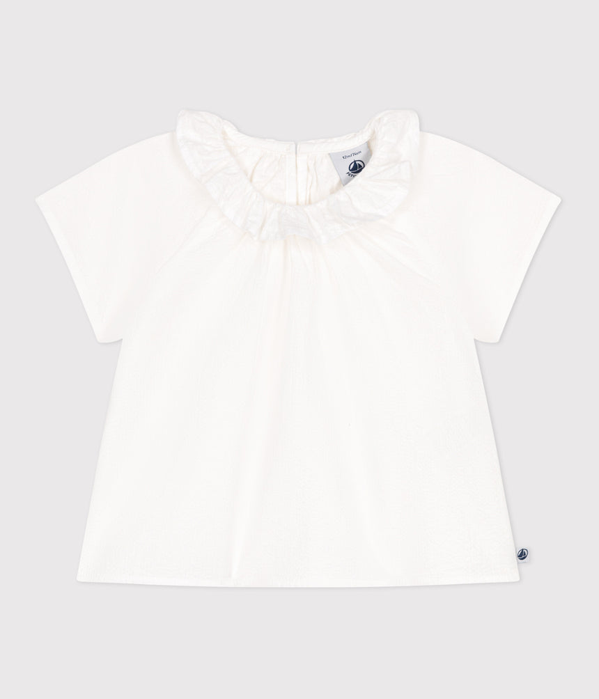 BABIES' SHORT-SLEEVED STRIPY SEERSUCKER BLOUSE