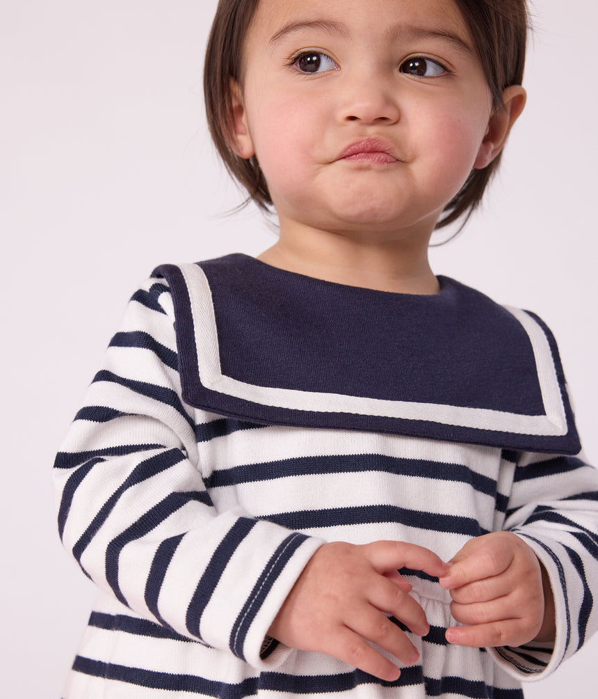 BABIES BRETON STRIPE DRESS IN THICK COTTON WITH LONG SLEEVES