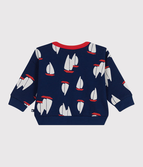 BABIES' COTTON SWATSHIRT WITH A LRGE-SCALE BOAT PRINT