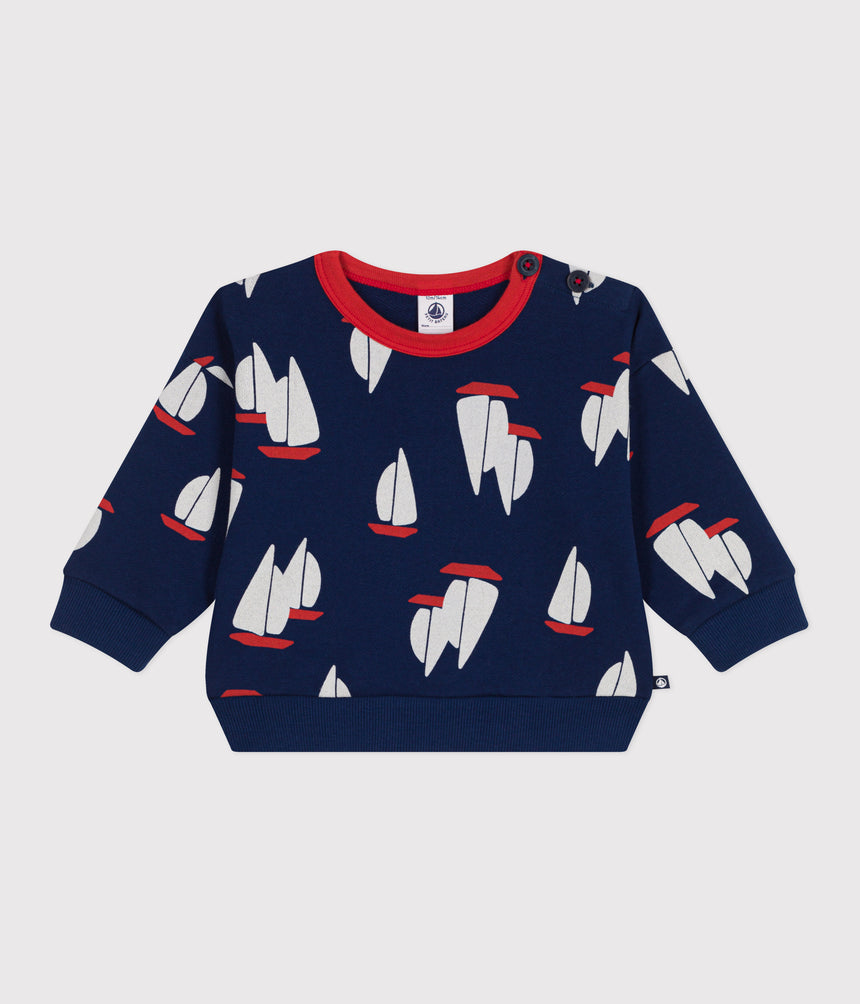 BABIES' COTTON SWATSHIRT WITH A LRGE-SCALE BOAT PRINT