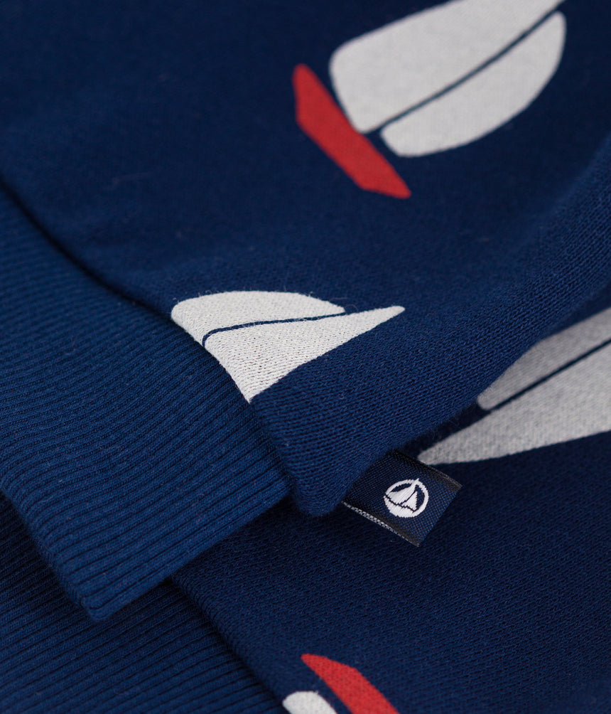 BABIES' COTTON SWATSHIRT WITH A LRGE-SCALE BOAT PRINT