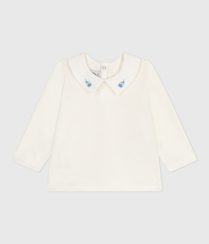 BABIES LONG SLEEVED COTTON BLOUSE WITH AN EMBROIDERED COOLAR
