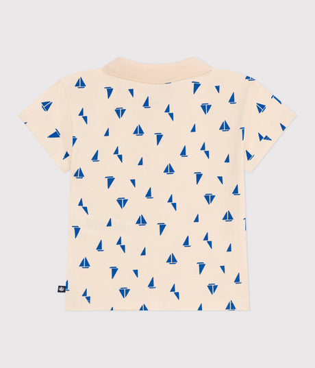BABIES' SHORT-SLEEVED COTTON POLO SHIRT PRINTED WITH LITTLE BOATS