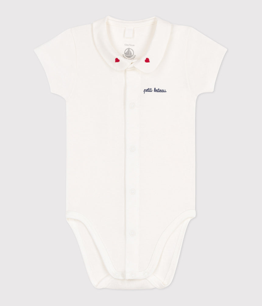 NEWBORNS' SHORT-SLEEVED COTTON BODY WITH A COLLAR