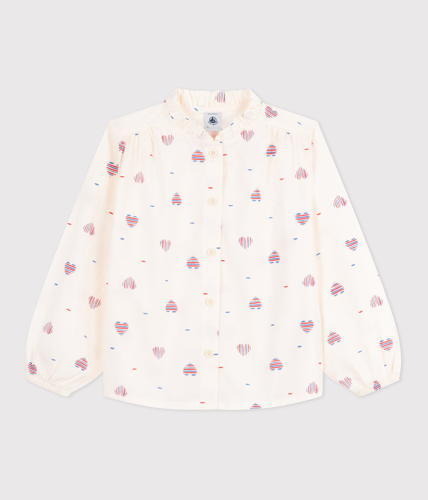 CHILDREN'S LONG-SLEEVED HEART-PATTERN COTTON BLOUSE