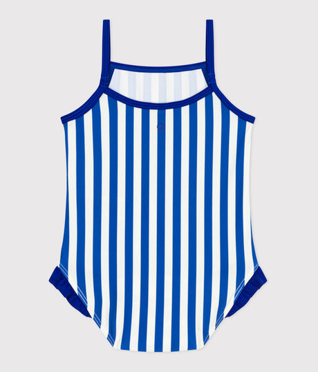 BABIES' ONE-PIECE SWIMSUIT WITH FRILLS AND A STRIPY PRINT