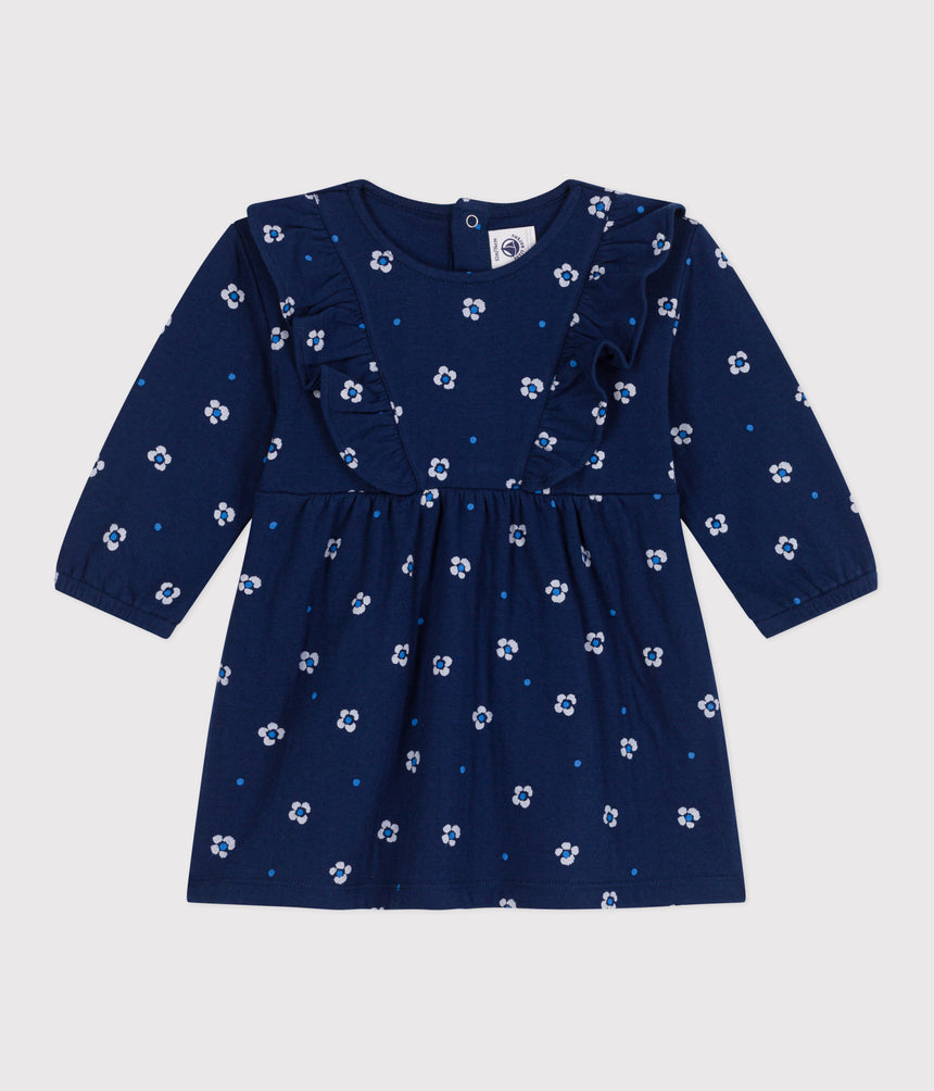 BABIES LONG SLEEVED FLORAL PRINT COTTON DRESS