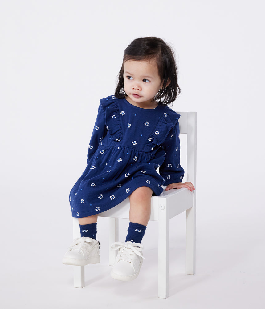 BABIES LONG SLEEVED FLORAL PRINT COTTON DRESS