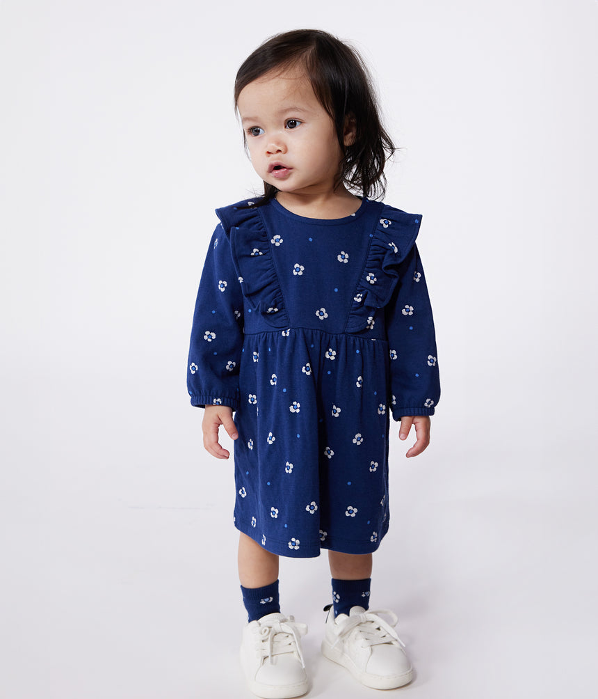 BABIES LONG SLEEVED FLORAL PRINT COTTON DRESS