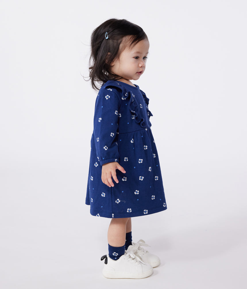 BABIES LONG SLEEVED FLORAL PRINT COTTON DRESS