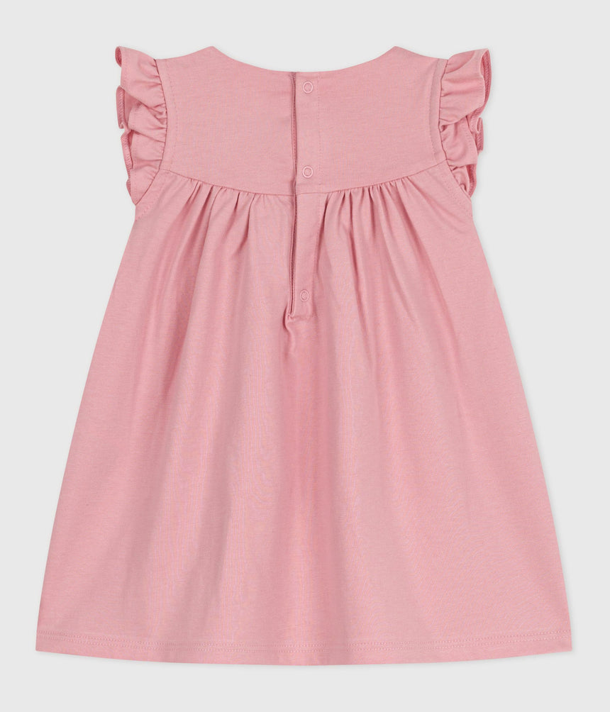 BABIES SLEEVLESS PLAIN COTTON DRESS WITH EMBROIDERED DETAILS ON THE COLLAR