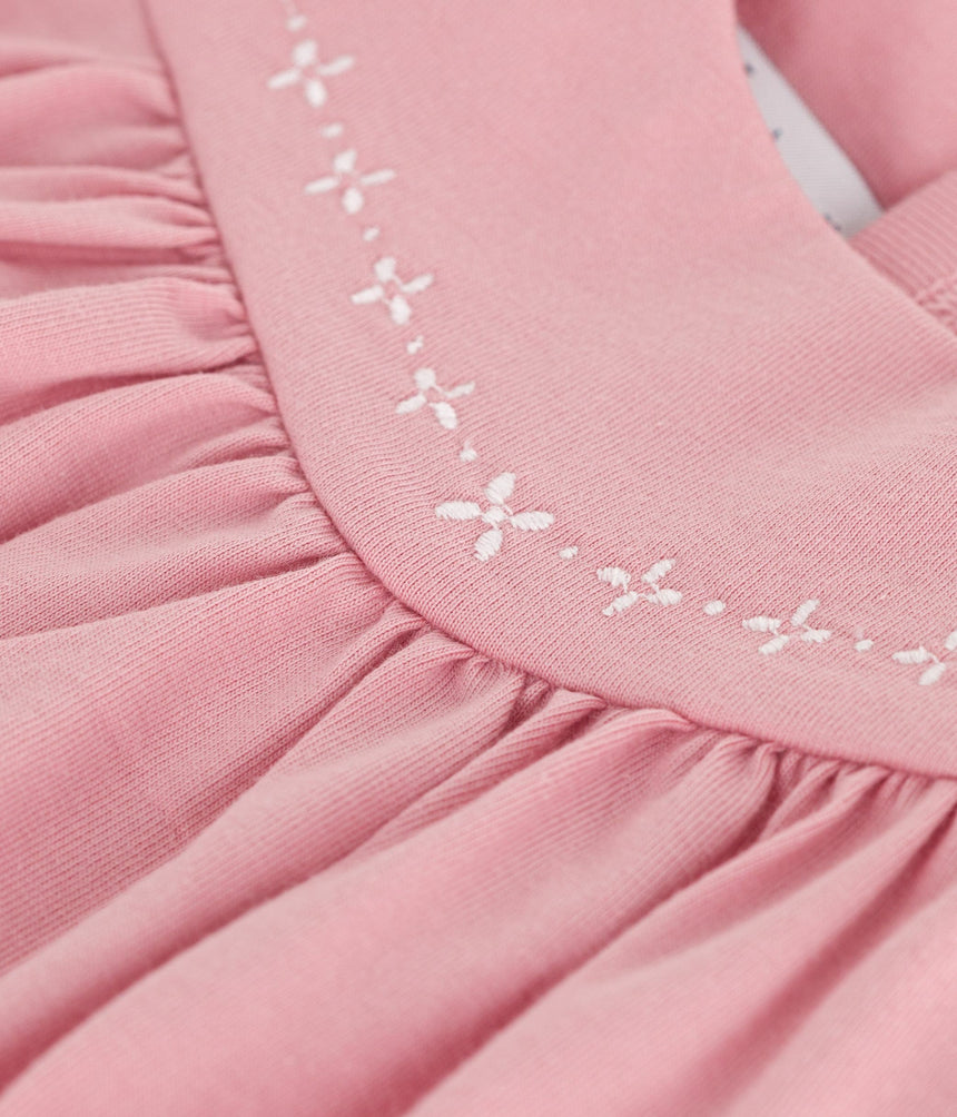 BABIES SLEEVLESS PLAIN COTTON DRESS WITH EMBROIDERED DETAILS ON THE COLLAR