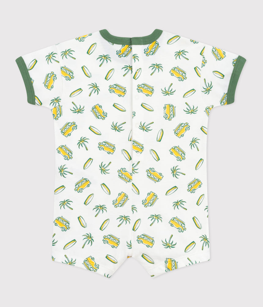 BABIES' SHORT-SLEVEED SUFR PRINT COTTON PLAYSUIT