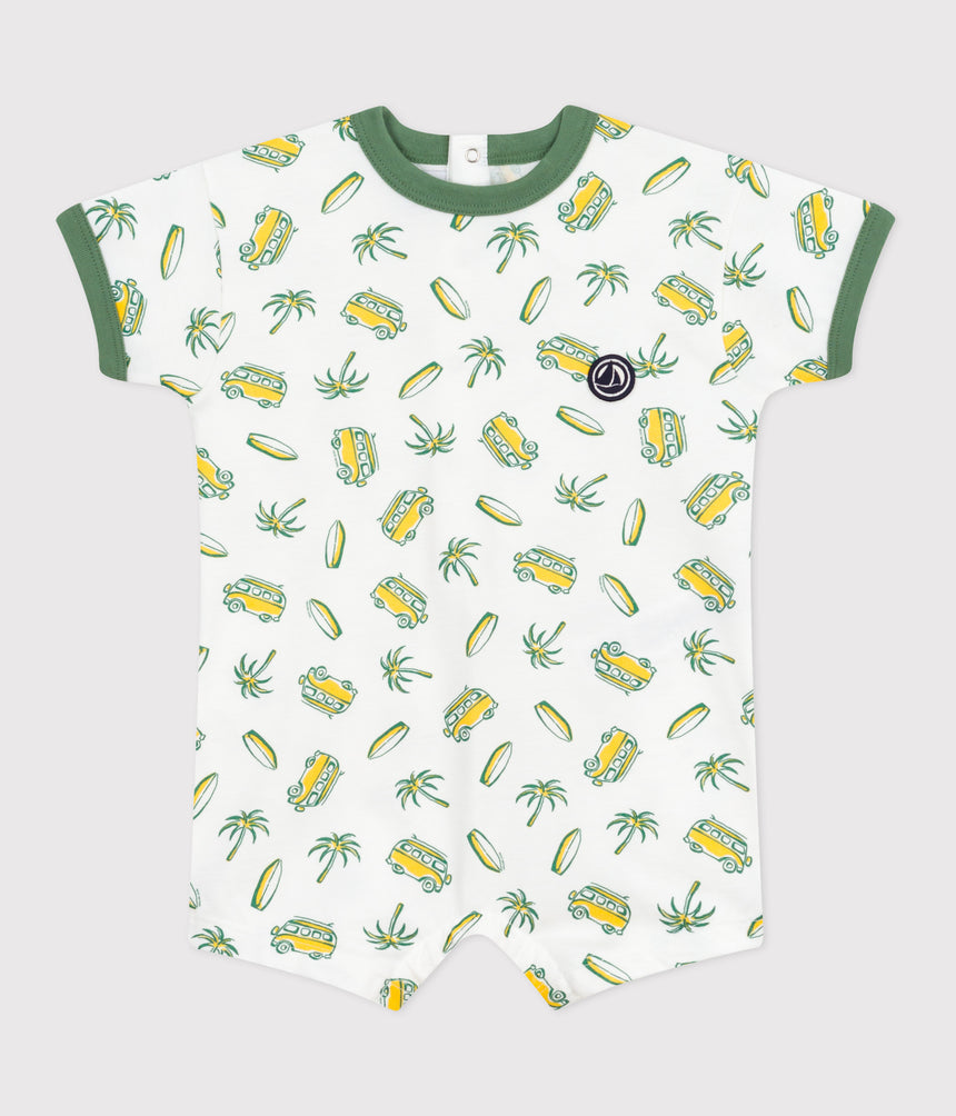 BABIES' SHORT-SLEVEED SUFR PRINT COTTON PLAYSUIT