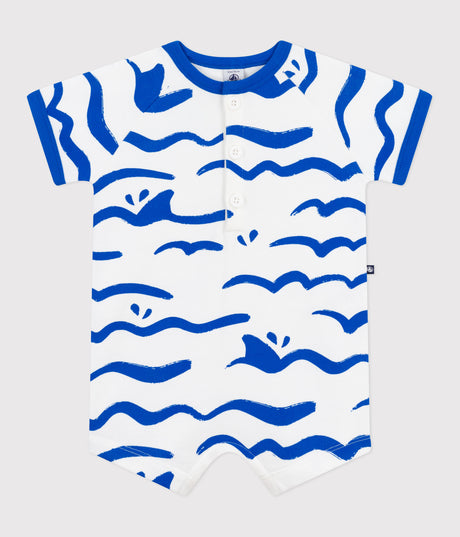 BABIES' SHORT-SLEEVED SHARK PRINT COTTON PLAYSUIT